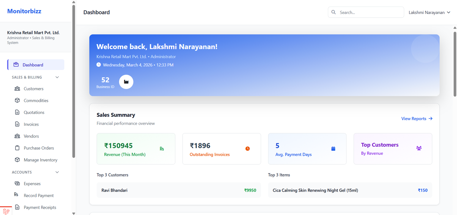 Monitorbizz Dashboard